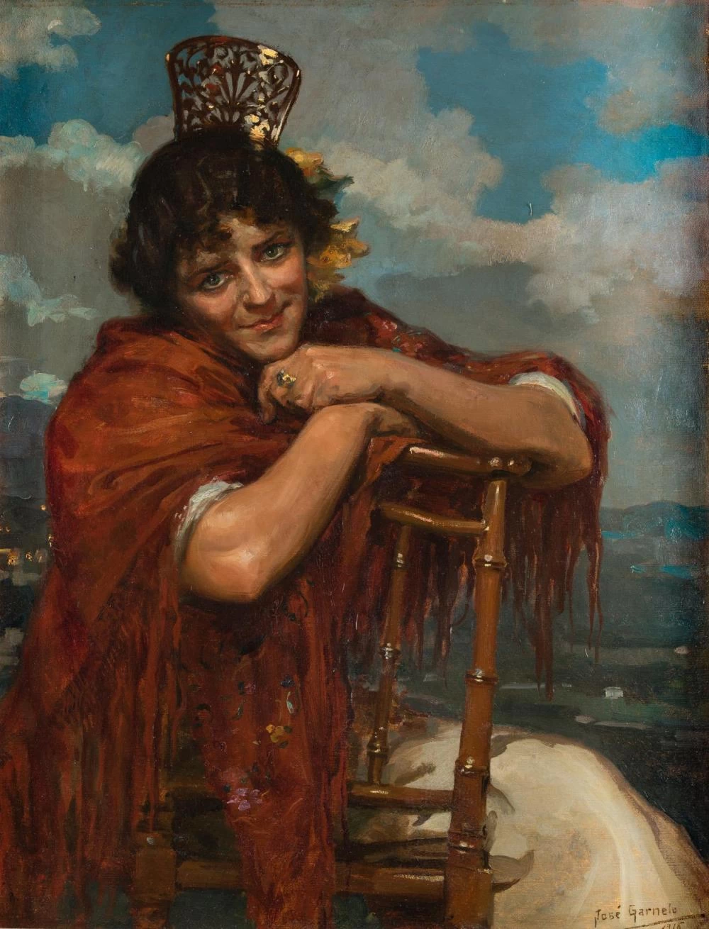 José Garnelo y Alda - Donna con scialle e pettine, 1916